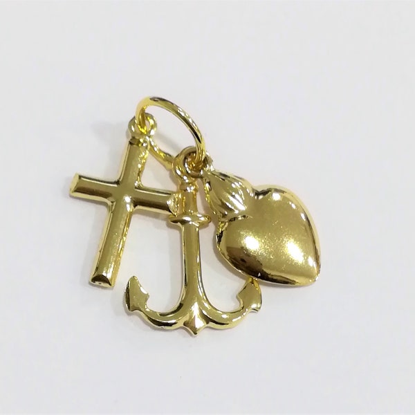 neu 18ct 18k Gelbgold Glaube Hoffnung und Nächstenliebe FHC Charm Anhänger Glück Liebe religiös