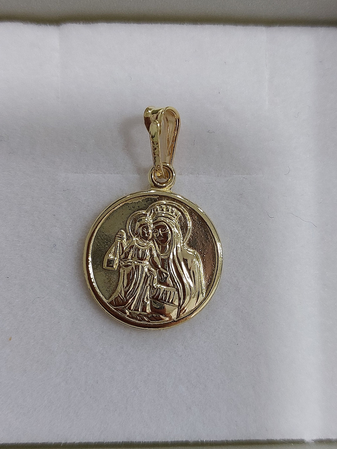 New Solid 18ct 18k Yellow Gold Holy Medal Charm Our Lady of Carmel ...