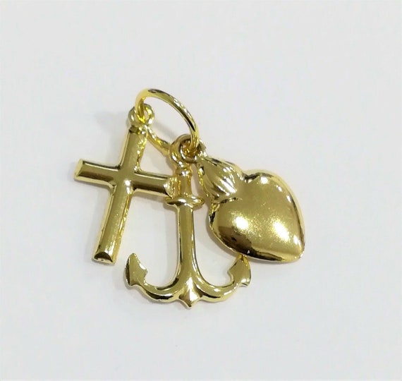 New 18kt Faith Hope and Charity Charm Pendant Anchor Cross Heart