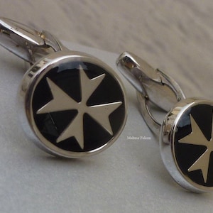Silver 925 cufflinks malta cross gift for him with red black or blue smalt