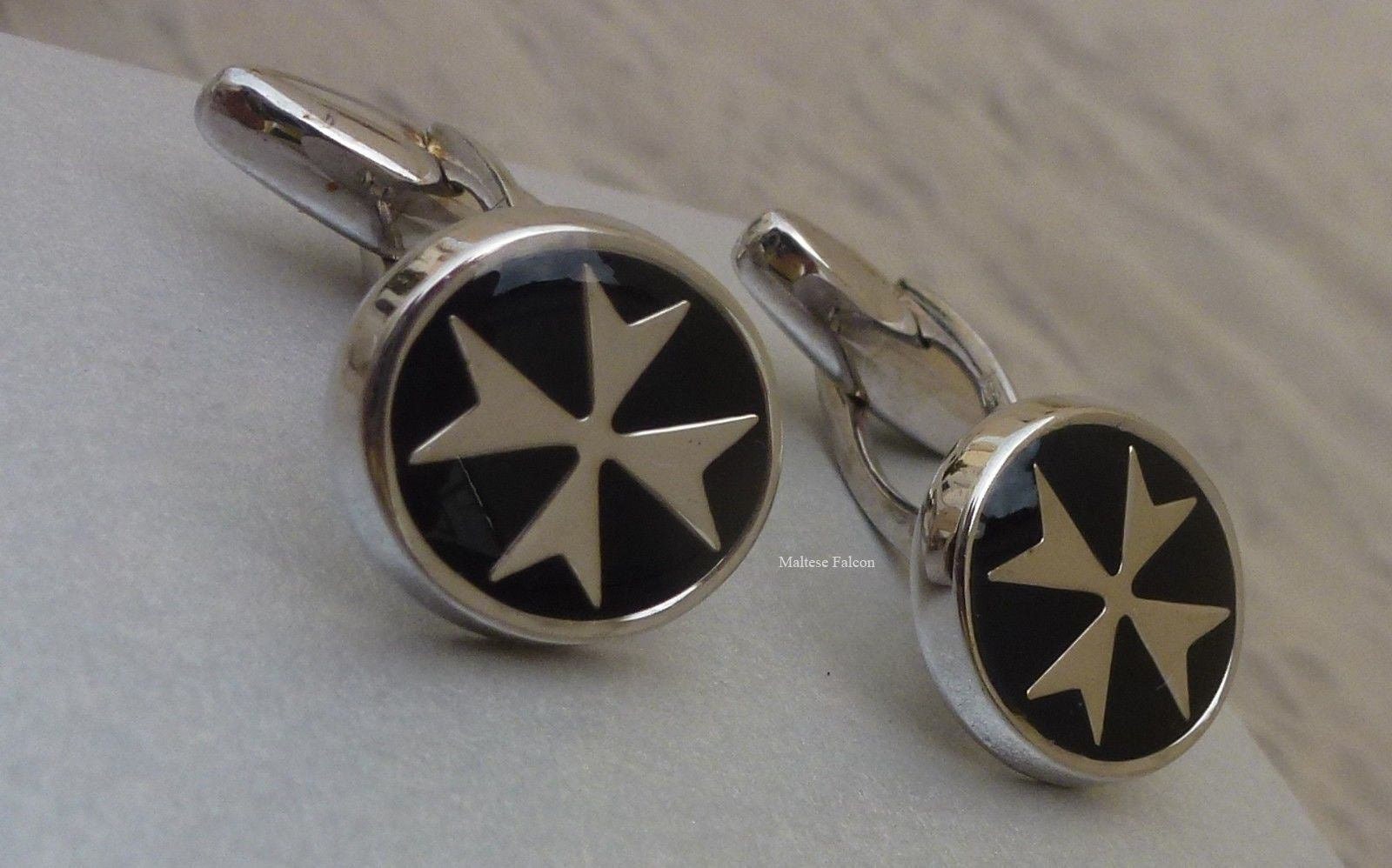 Silver 925 Cufflinks Malta Cross Gift for Him With Red Black or Blue