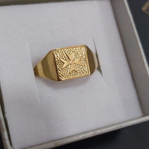 Yellow gold or silver malta Cross square signet ring