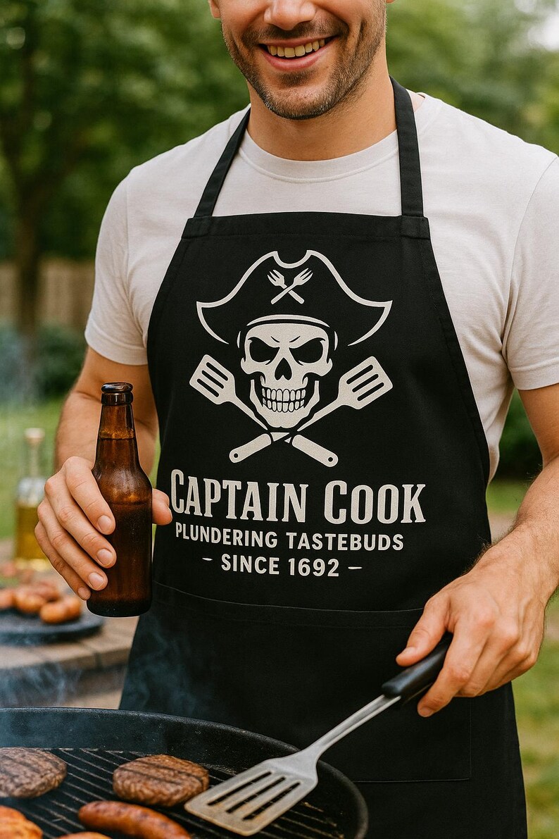 Delantal de Capitán Cocinero – Divertido Delantal Pirata para Barbacoa – Regalo para Papá en la Parrilla – Delantal para el Día del Padre – Humor de Cocina de Capitán en el Patio Trasero imagen 6