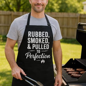 Rubbed, Smoked & Pulled to Perfection Apron | Funny BBQ Apron | Pitmaster Gift | Grilling Apron | Cooking Humor Gift