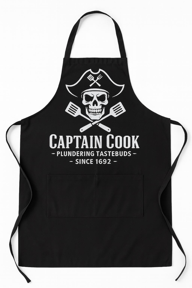 Delantal de Capitán Cocinero – Divertido Delantal Pirata para Barbacoa – Regalo para Papá en la Parrilla – Delantal para el Día del Padre – Humor de Cocina de Capitán en el Patio Trasero imagen 1