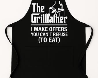 Tablier The Grillfather – Tablier barbecue amusant – Cadeau Grill Master – Tablier de cuisine parodie mafia – Humour Pitmaster