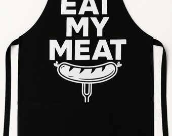 Delantal "Cómeme la carne" / Delantal divertido para barbacoa / Regalo atrevido para asar / Delantal con insinuaciones atrevidas / Regalo de broma para fiestas