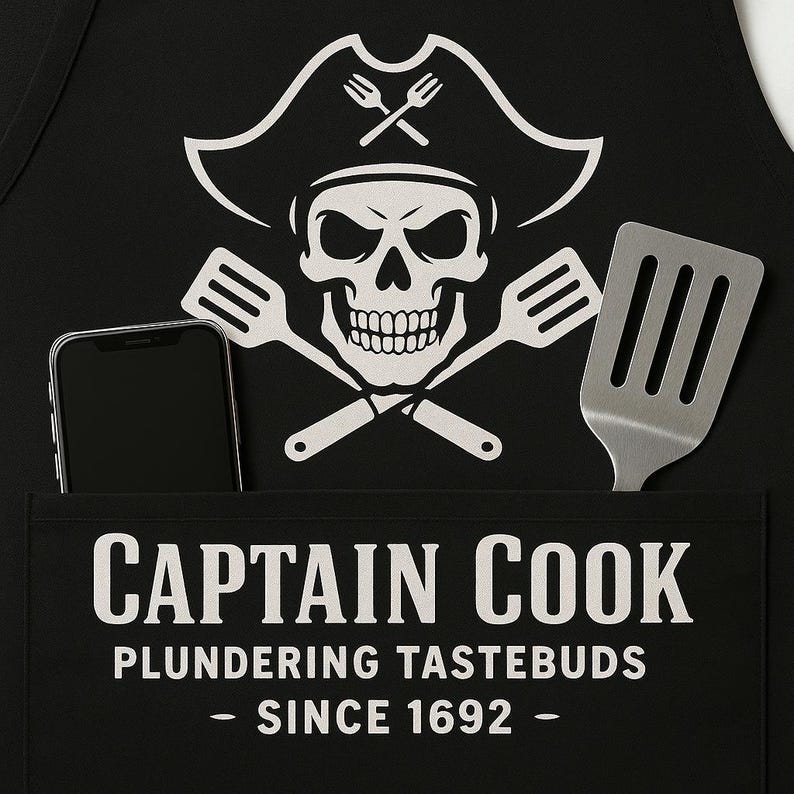 Delantal de Capitán Cocinero – Divertido Delantal Pirata para Barbacoa – Regalo para Papá en la Parrilla – Delantal para el Día del Padre – Humor de Cocina de Capitán en el Patio Trasero imagen 5
