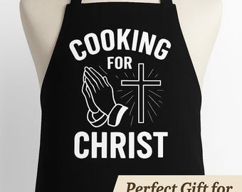 Delantal "Cocinando para Cristo" - Regalo de cocina cristiana - Delantal de fe para barbacoa - Regalo de chef religioso - Delantal de cocina inspirador