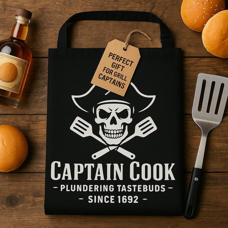 Delantal de Capitán Cocinero – Divertido Delantal Pirata para Barbacoa – Regalo para Papá en la Parrilla – Delantal para el Día del Padre – Humor de Cocina de Capitán en el Patio Trasero imagen 4