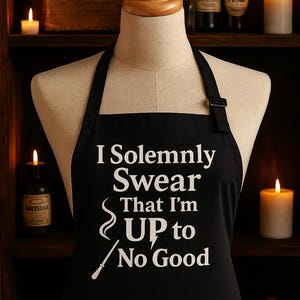 I Solemnly Swear Apron | Magical Mischief Cooking Apron | Nerdy Fantasy Gift | Funny Wizard Apron | Book Lover Kitchen Humor