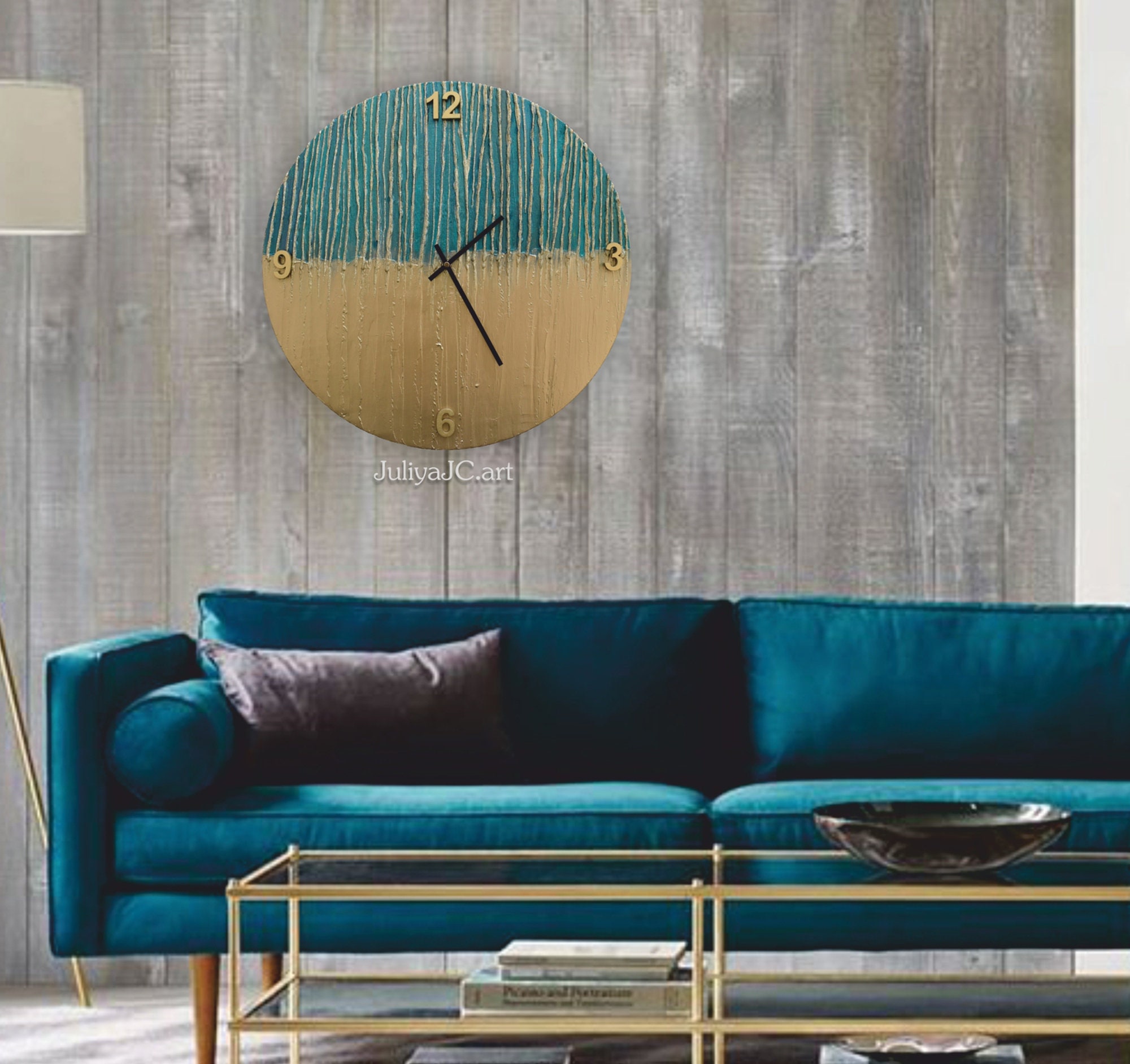 Modern Wall Clock in Emerald Green shades Minimalist Home Etsy