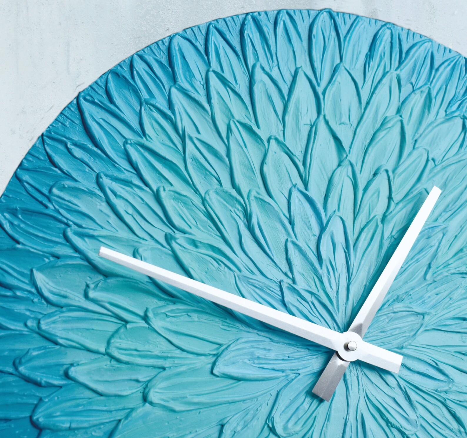 Wall Clock Blue Flower Modern Clock Floral Design Textured Etsy