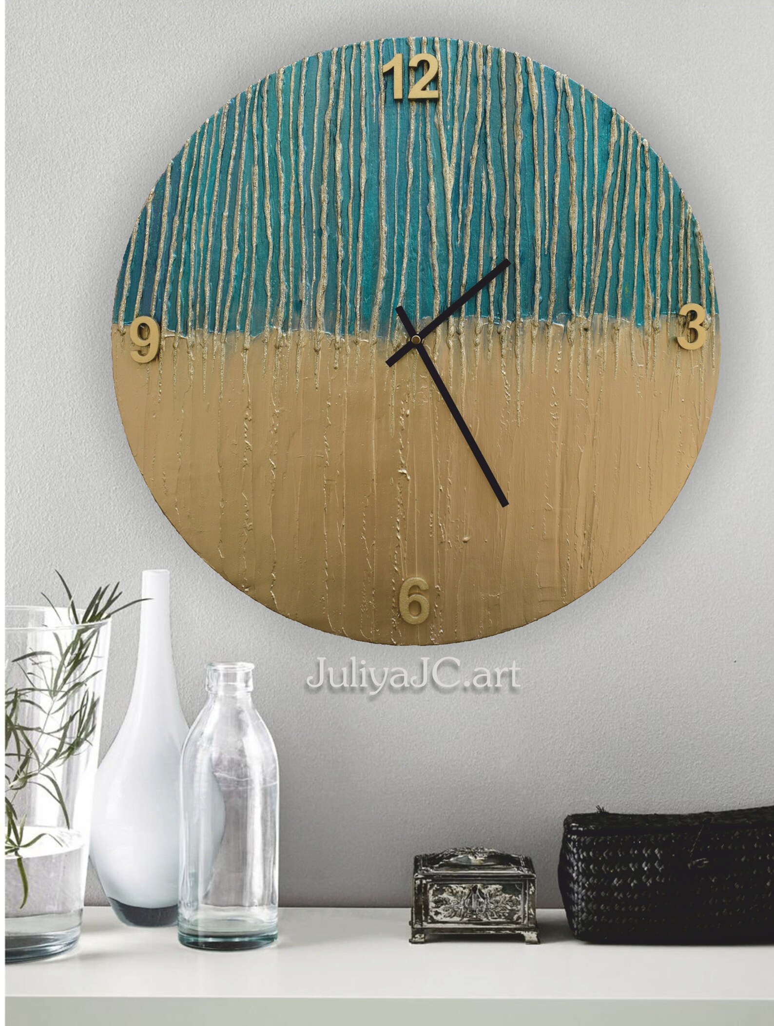 Modern Wall Clock in Emerald Green shades Minimalist Home Etsy