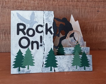 Rock Climber Handmade Greeting Card, Rock On! Card for Rock Climber, 3D Rock Climber Greeting Card, Encouragement Card