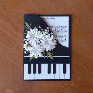 Piano Shaped Birthday Card with 3D Flowers and Happy Birthday Sheet Music in Handmade Box, Lovely Piano Birthday Card with Flowers