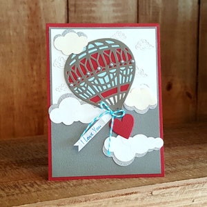 I Love You Hot Air Balloon Handmade Card, High Flying Valentine's Card, Love Is In The Air