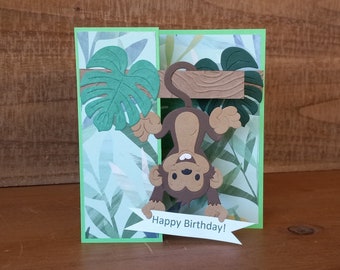 Monkey Handmade 3D Child or Baby Card, Child's Greeting Card with Monkey, Just Monkeying Around Card, Birthday Card with Upside Down Monkey