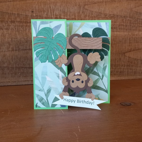 Monkey Handmade 3D Child or Baby Card, Child's Greeting Card with Monkey, Just Monkeying Around Card, Birthday Card with Upside Down Monkey