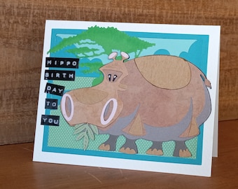 Hippo Birthday Card: Handmade Savannah Animal Greeting
