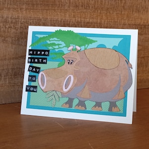 Hippo Birthday Card: Handmade Savannah Animal Greeting