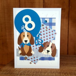 Child's Handmade Birthday Card with Age, Balloon and Dogs Card for Child's Birthday, Personalized Child's Birthday card
