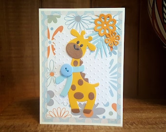 Handmade Giraffe Baby Card: Die Cut New Baby Greeting