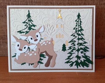 Deer Fawns Winter Scene Greeting Card