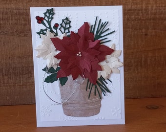Handmade Poinsettia Christmas Card: Embossed Holiday Flower Arrangement