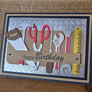 Tools Happy Birthday Handmade Greeting Card for Tool Lover, Card with Many Carpenter Tools