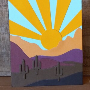 Southwest Landscape Sun Mountains Cactus Handmade Greeting Card