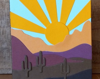 Southwest Landscape Sun Mountains Cactus Handmade Greeting Card