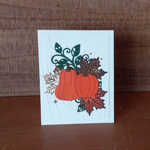 Thanksgiving Pumpkins Fall Leaves Handmade Greeting Card, Autumn/Fall Card with Pumpkins, Fall Leaves and Greenery