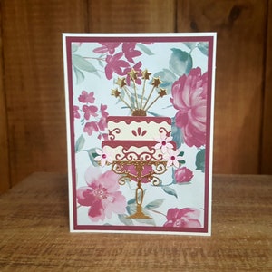 Pretty Birthday Cake Happy Birthday Handmade Card, Handmade Birthday Card with Cake