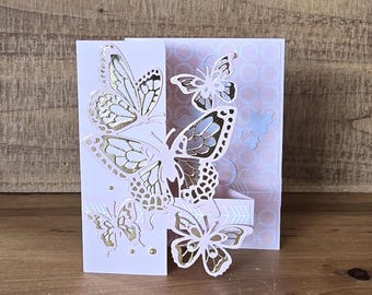 3D Butterfly Handmade Card: Pink & Gold Keepsake Greeting