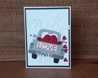 Handmade Valentine's Day Card: Love Pickup Truck with Hearts