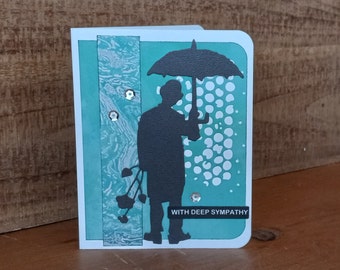 Handmade Umbrella Man Sympathy Card: Sequins & Flowers