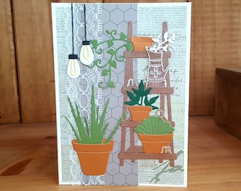 Handmade Potted Plants Mother's Day Card: Silver Foil Watering Can