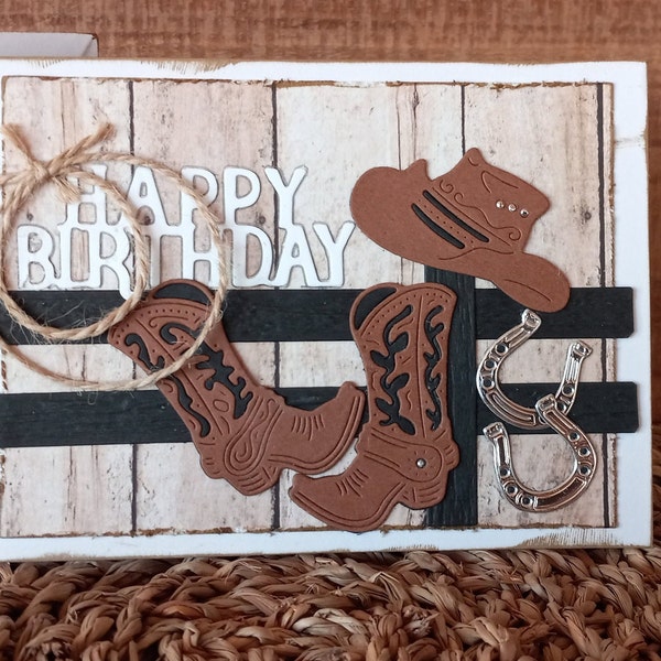 Western Boots and Hat Birthday Card, Cowboy Happy Birthday Card, Birthday Card for Him