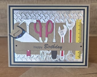 Handmade Tools Happy Birthday Card: Kraft Paper, Embossed Silver