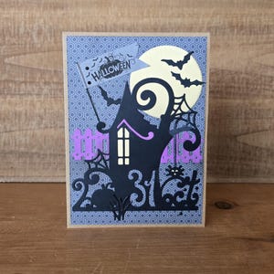 Handmade Halloween Haunted House Card: Spooky Full Moon Design
