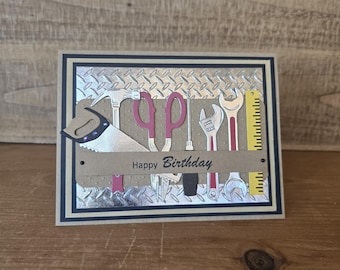 Handmade Tools Happy Birthday Card: Kraft Paper, Embossed Silver