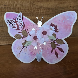 Butterfly Shaped Greeting Card with Flowers, Lovely Flower Card Shaped Like a Butterfly, Happy Birthday, Mother's Day, Thinking of You, Love
