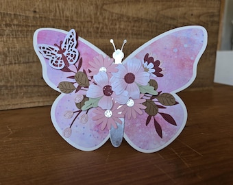 Butterfly Flower Greeting Card: Silver Foil, Birthday, Mother's Day