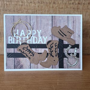 Western Boots and Hat Handmade Birthday Card, Cowboy Happy Birthday Card, Birthday Card for Him