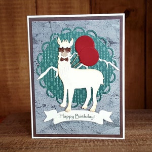 Llama Birthday Handmade Greeting Card, Happy Birthday Llama with Balloons Card, Happy Happy Birthday Card with Party Animal