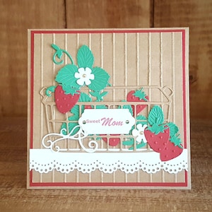 Sweet Mom Handmade Card with Strawberries, Mother's Day Card with a Basket of Strawberries, Handmade Greeting Card for Mom