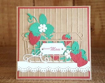 Handmade Strawberry Card: Sweet Mom, Embossed Basket