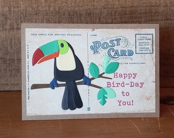 Toucan Birthday Card: Handmade Tropical Bird on Postcard