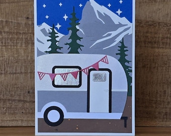 RV Travel Trailer Card: Mountain Starry Night, Personalized Handmade Greeting